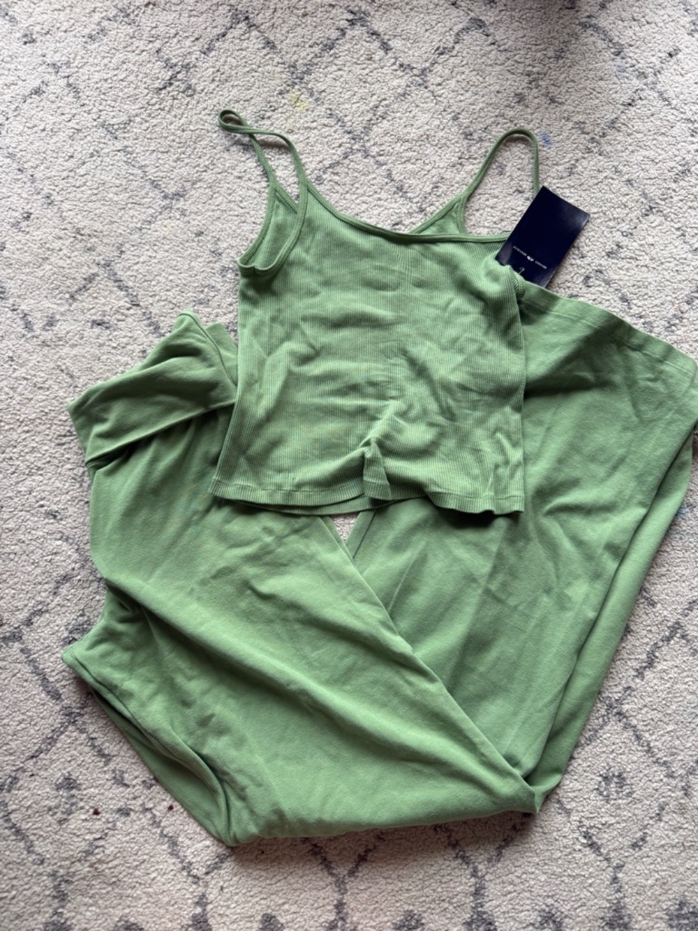Brandy Melville Green Wide Leg Jumpsuit Set